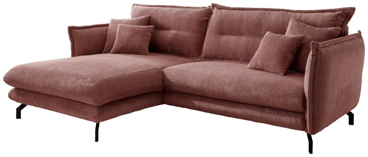 Ecksofa Lava Koralle mit Zierkissen - Koralle/Schwarz, MODERN, Textil (180/255cm) - Livetastic