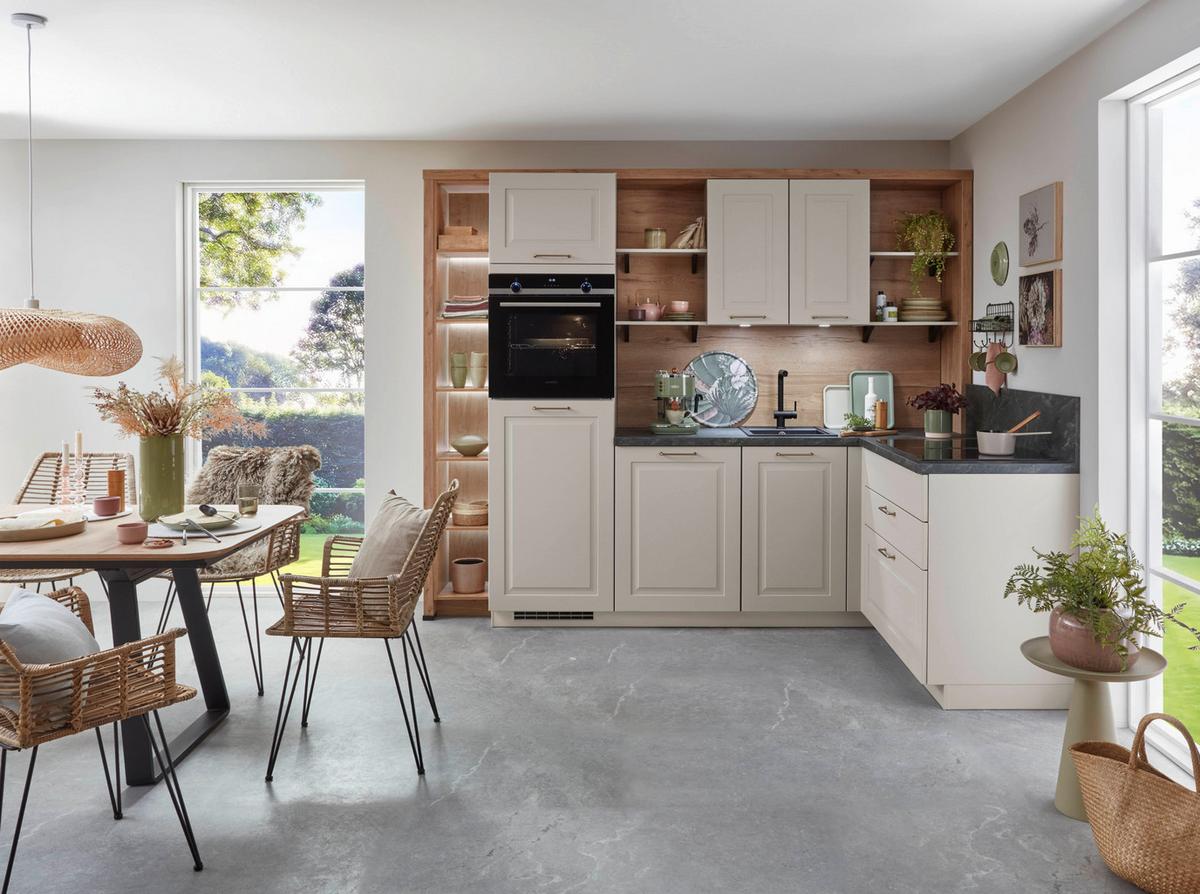 Eckküche Springfield - Sandfarben/Grasgrün, ROMANTIK / LANDHAUS, Holzwerkstoff (270/165cm) - Vertico