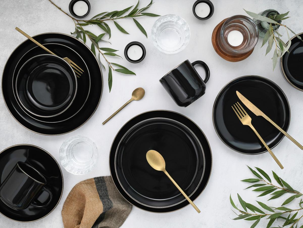 KOMBISERVICE 24786 NORDIC FESTIVE SCHWARZ - Goldfarben/Schwarz, Basics, Keramik - Creatable