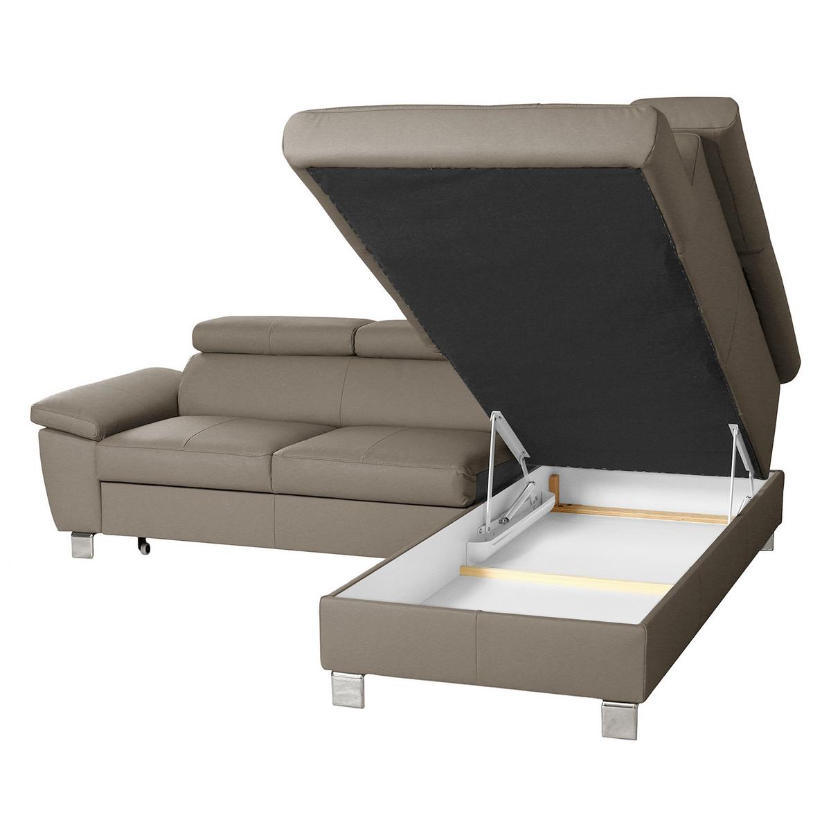 Ecksofa Lugano Teilleder Hellgrau 248x208 - Chromfarben/Hellgrau, Design, Leder/Textil (248/208cm) - Livetastic