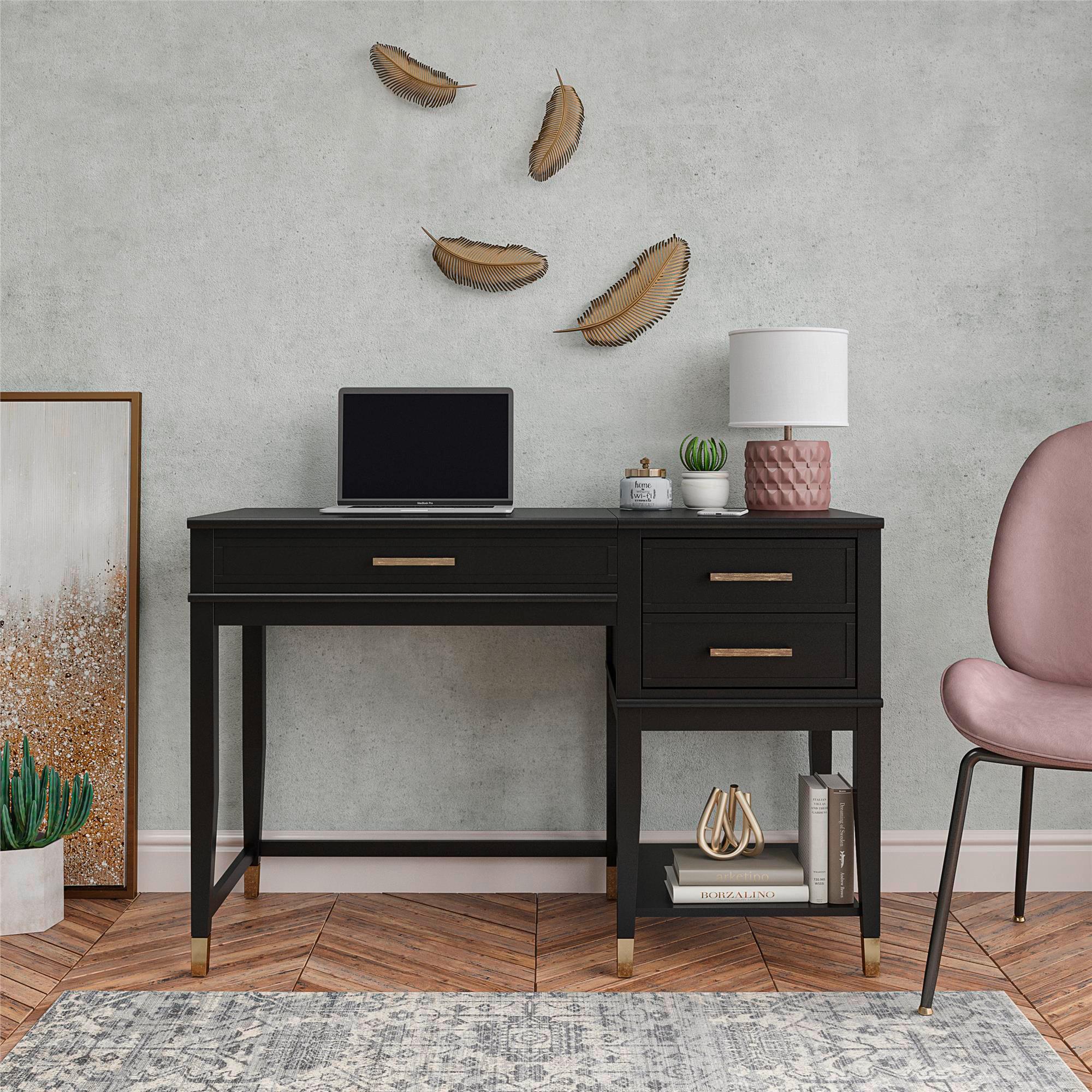 Schreibtisch Westerleigh Schwarz B: 77 cm - Schwarz, Design, Holzwerkstoff/Metall (115/77/49cm) - MID.YOU