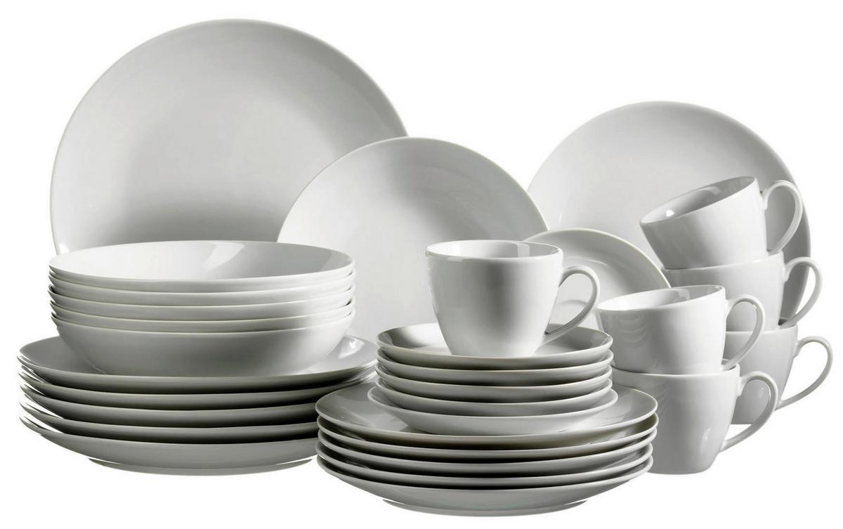 Kombiservice Barca Keramik 6 Personen Geschirr Set Weiß - Weiß, Basics, Keramik - Mäser