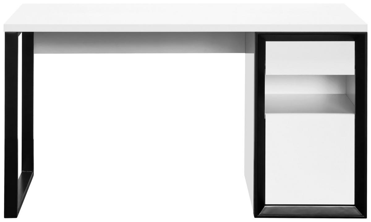 Schreibtisch Pluto Schwarz/Weiß L: 140 cm - Schwarz/Weiß, MODERN, Holzwerkstoff/Metall (140/59/76cm) - Livetastic