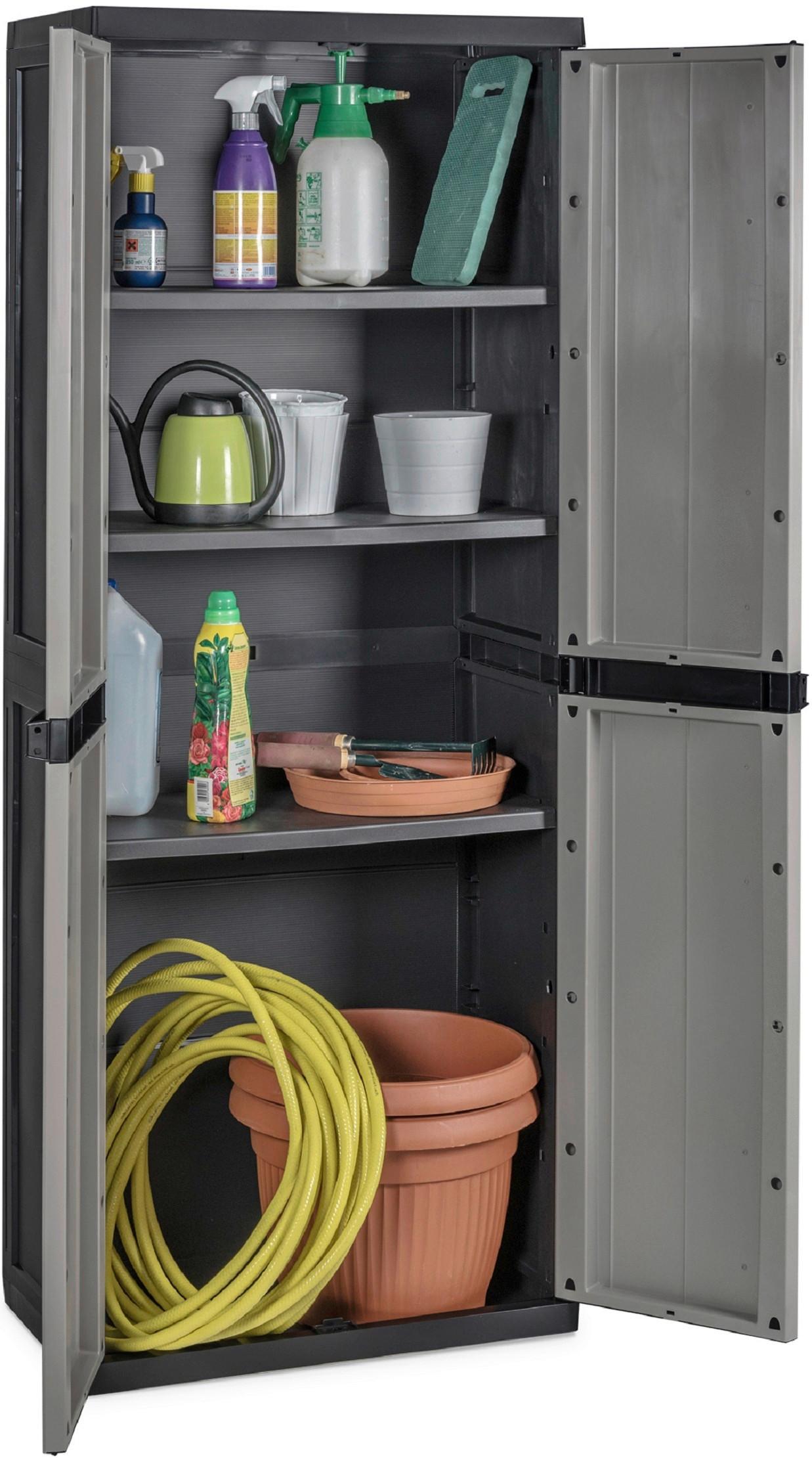 Geräteschrank Groß Hellgrau/schwarz - Hellgrau/Schwarz, Basics, Kunststoff (65/165/37cm)