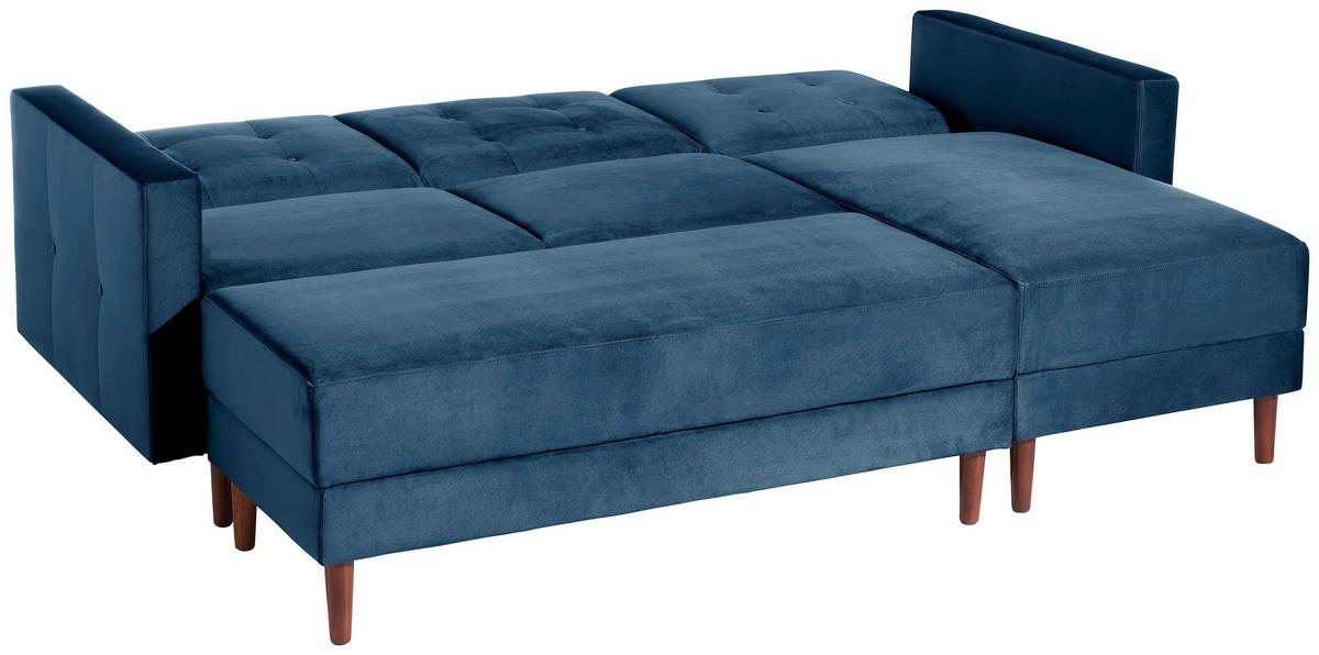 Ecksofa Mit Schlaffunktion Easy Relax Dunkelblau Samt - Eschefarben/Dunkelblau, Design, Textil (223/152cm) - Max Winzer