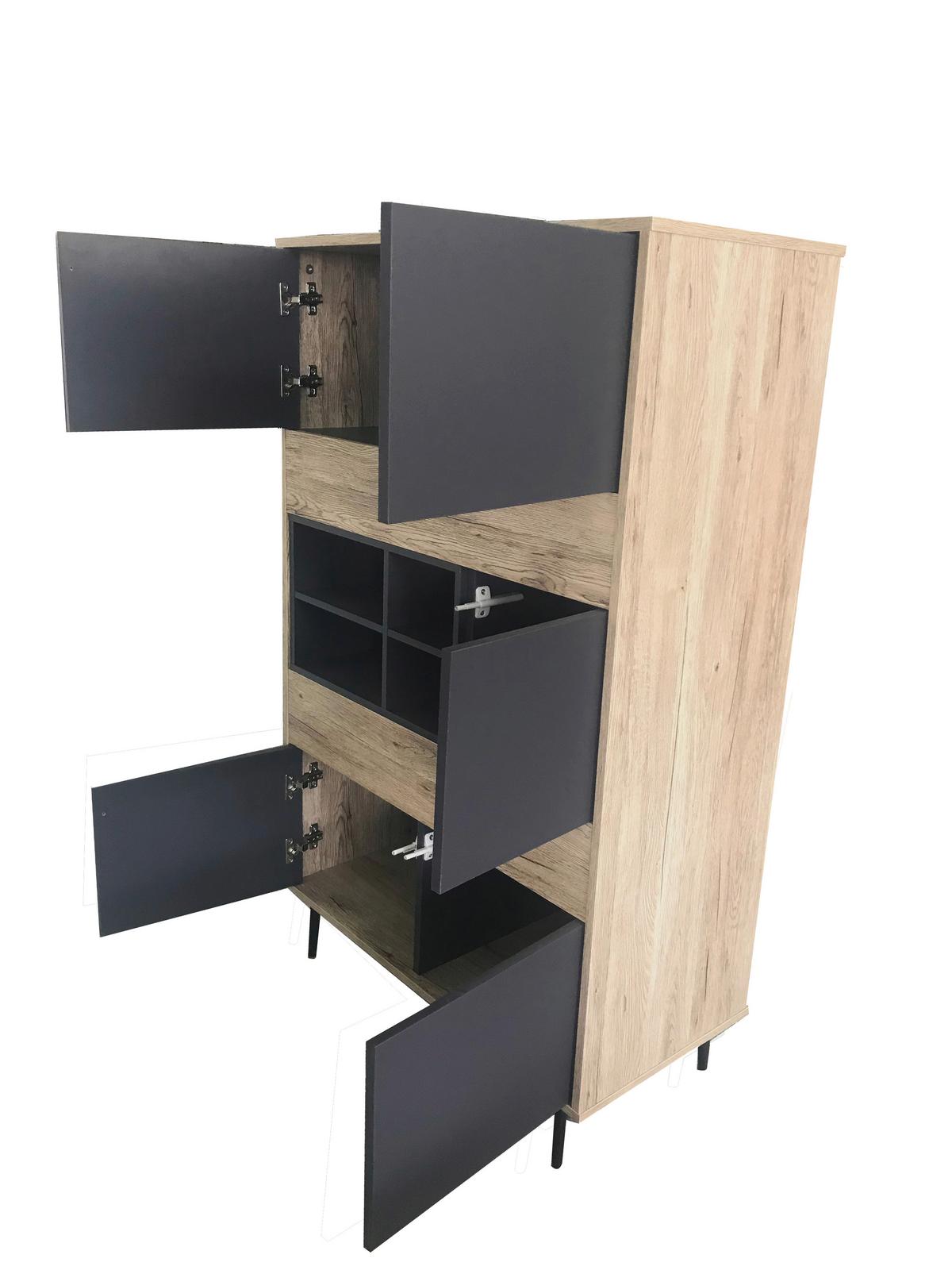Highboard Anthrazit, Naturfarben B: 78cm - Anthrazit/Schwarz, Design, Holzwerkstoff (78/130/39cm) - Livetastic