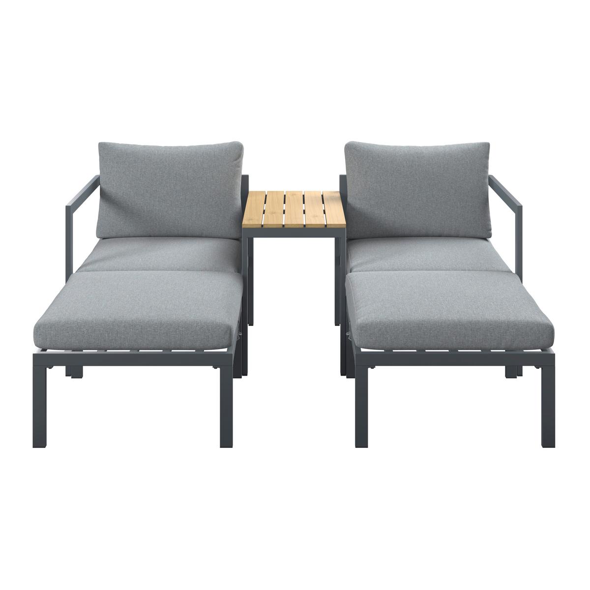 Loungegarnitur Basel - Dunkelgrau/Naturfarben, MODERN, Kunststoff/Textil - Beldano