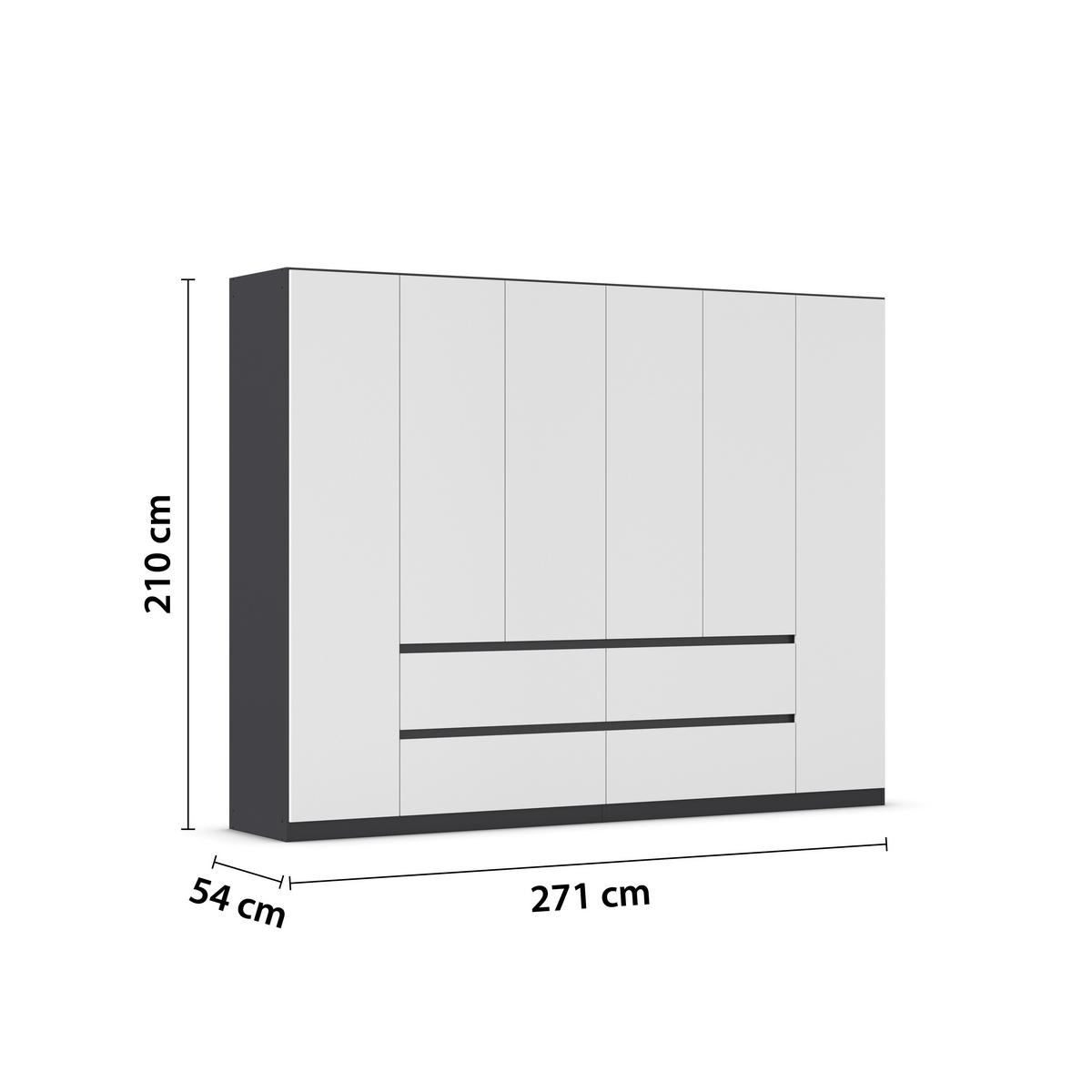Drehtürenschrank Mainz Grau/Weiß B: 271 cm - Weiß/Grau, Basics, Holzwerkstoff (271/210/54cm) - Rauch Möbel