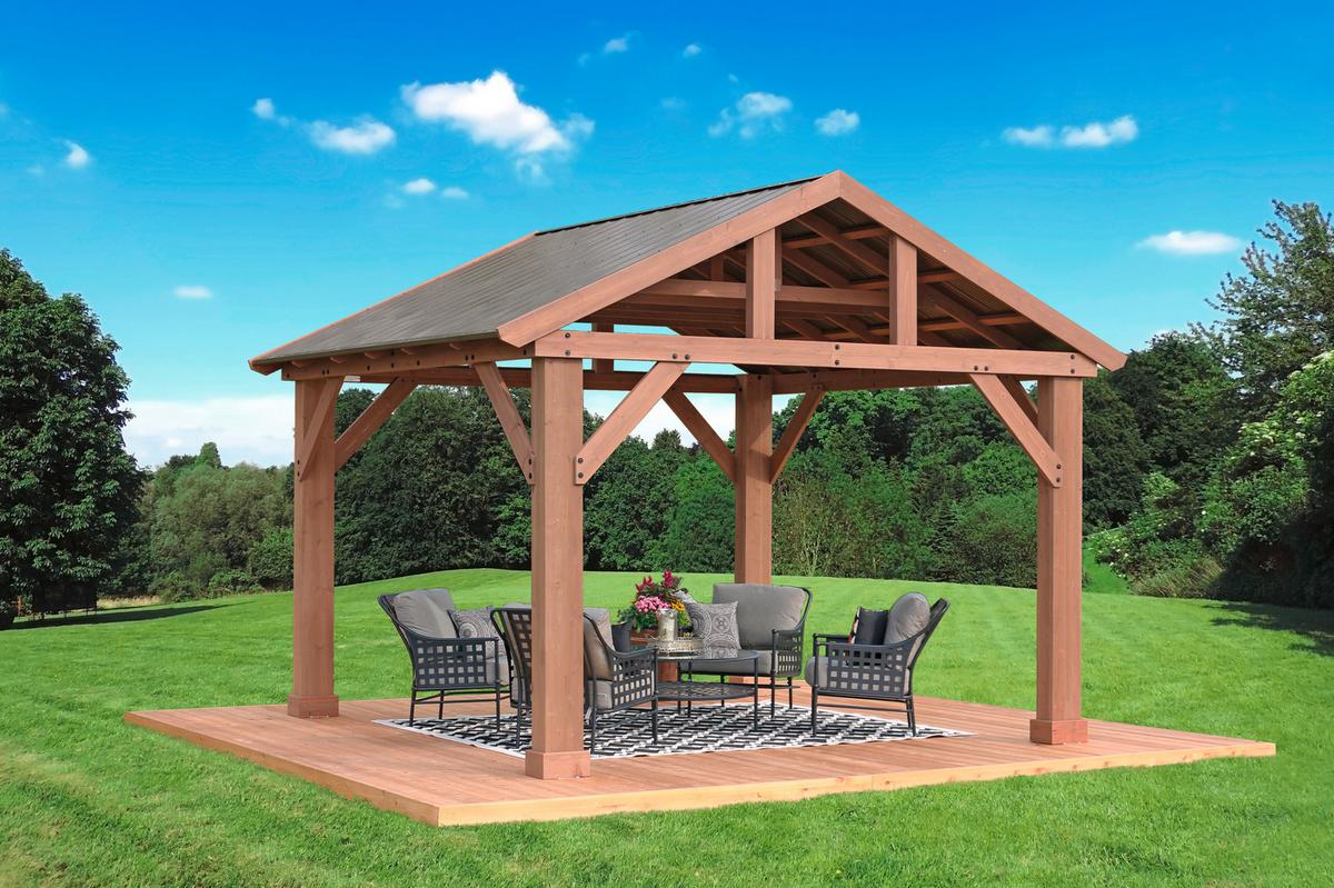 Pavillon YUKon 366x427 cm Wetterfest Regenabweisend - Naturfarben, Basics, Holz/Metall (366/330/427cm)