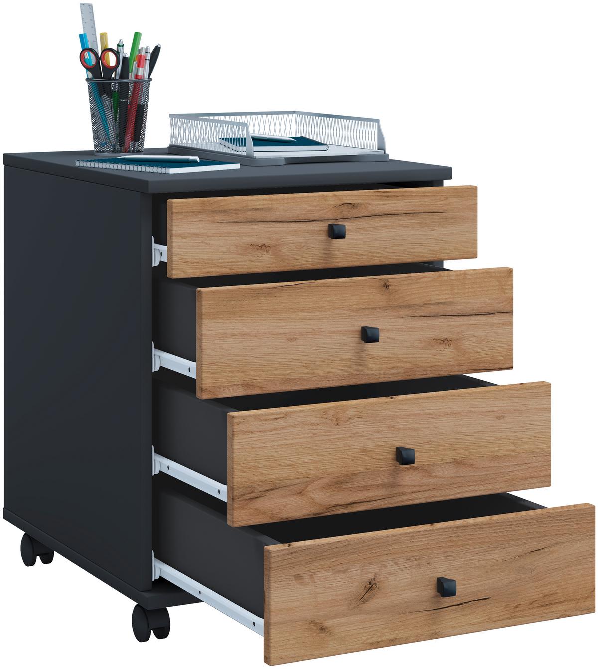 Rollcontainer Lona Anthrazit Honigeiche Dekor - Honigeiche/Anthrazit, Design, Holzwerkstoff/Kunststoff (42/57/50cm) - MID.YOU
