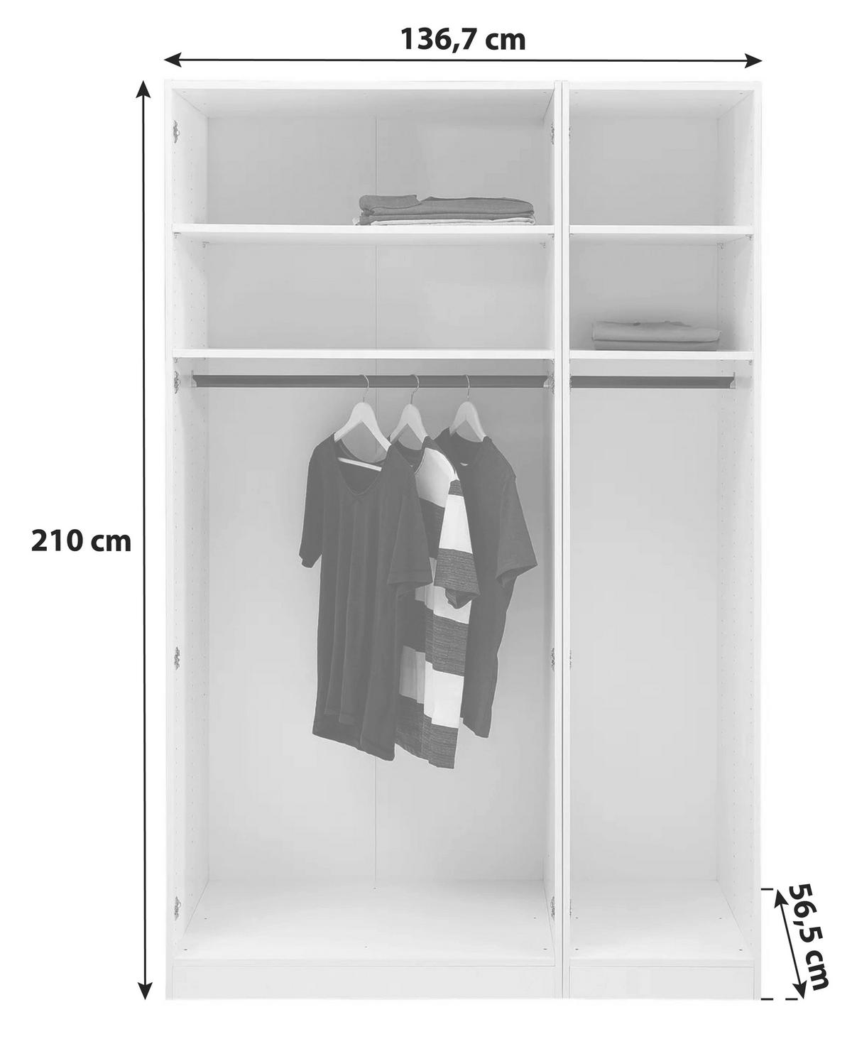 Offener Kleiderschrank 136,7 Cm Unit Weiß - Weiß, MODERN, Holzwerkstoff (136,7/210/56,5cm) - Ondega