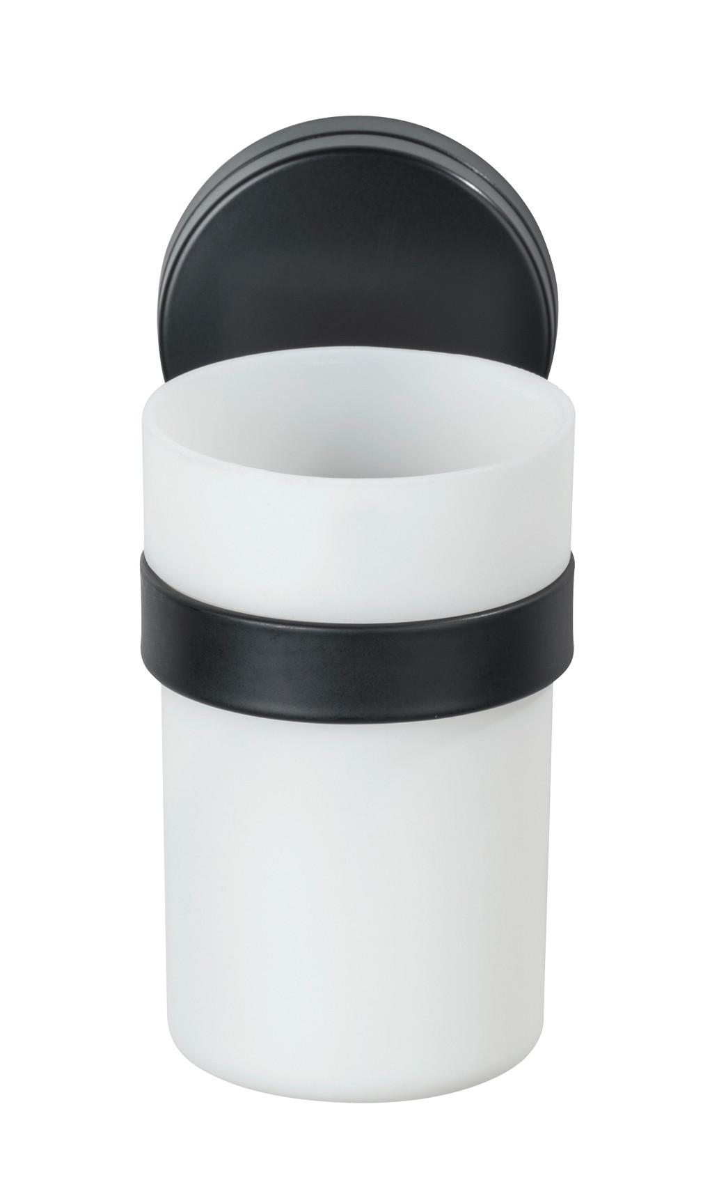 Zahnputzbecher Static Loc Plus Pavia 24895100 - Schwarz/Weiß, MODERN, Metall (6/12/9cm) - Wenko