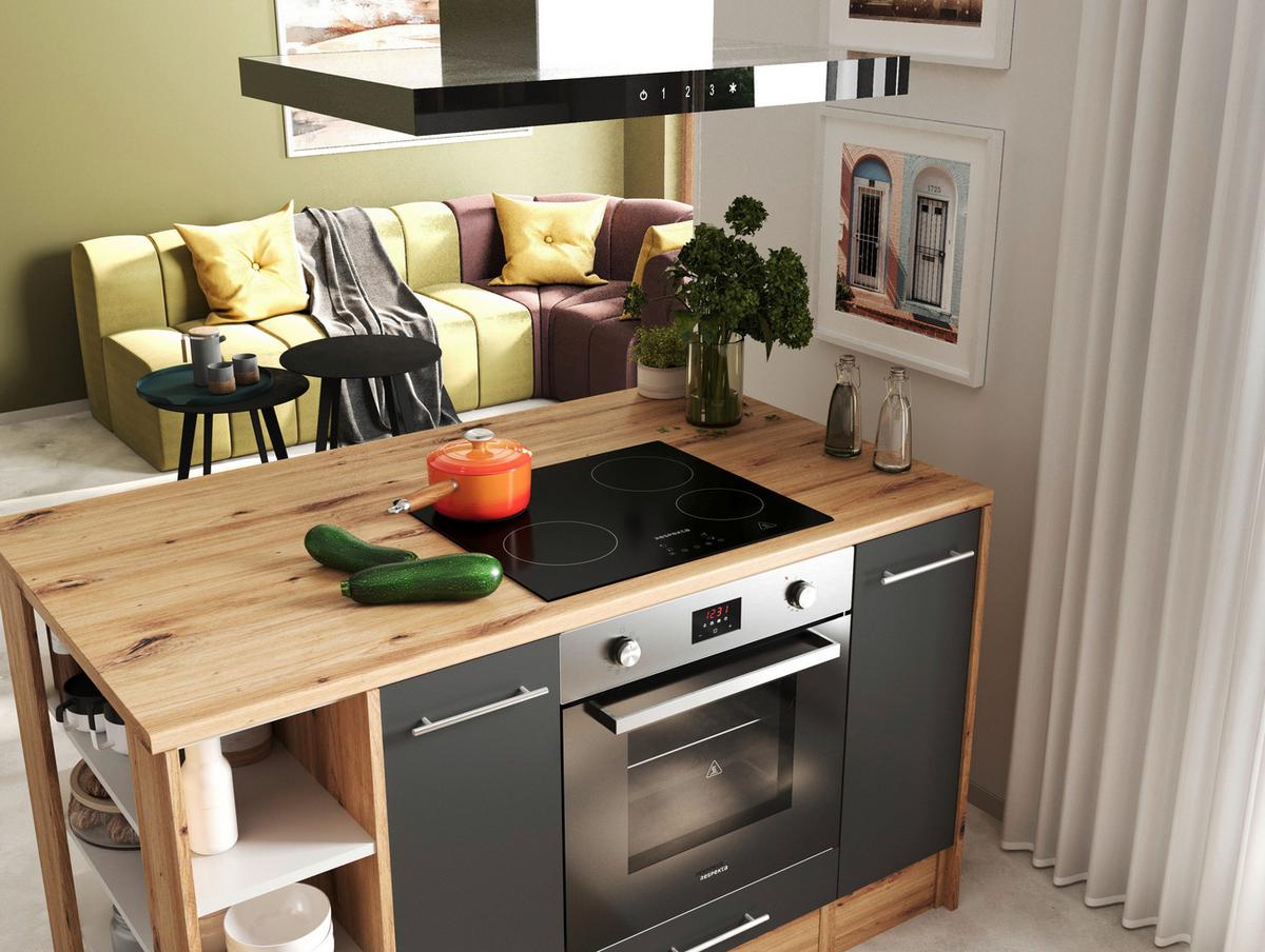 Küchenblock Hilde Inselküche 280 cm - Wildeiche/Grau, Design, Holzwerkstoff (280-150cm) - Respekta