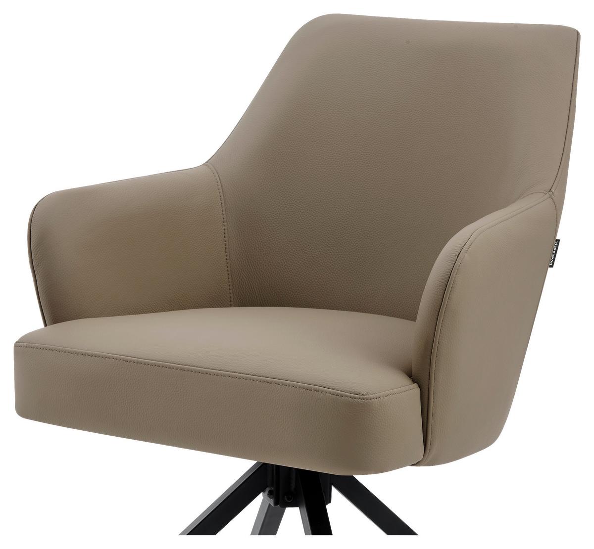 Armlehnstuhl Janette Schwarz/Taupe B: 57,5 cm - Taupe/Schwarz, MODERN, Leder/Holz (57,5/83,5/63cm) - Livetastic