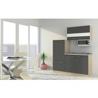 Miniküche mit Kühlschrank + Kochfeld 160 cm Grau/Eiche - Edelstahlfarben/Eichefarben, Basics, Holzwerkstoff/Metall (160cm) - Respekta