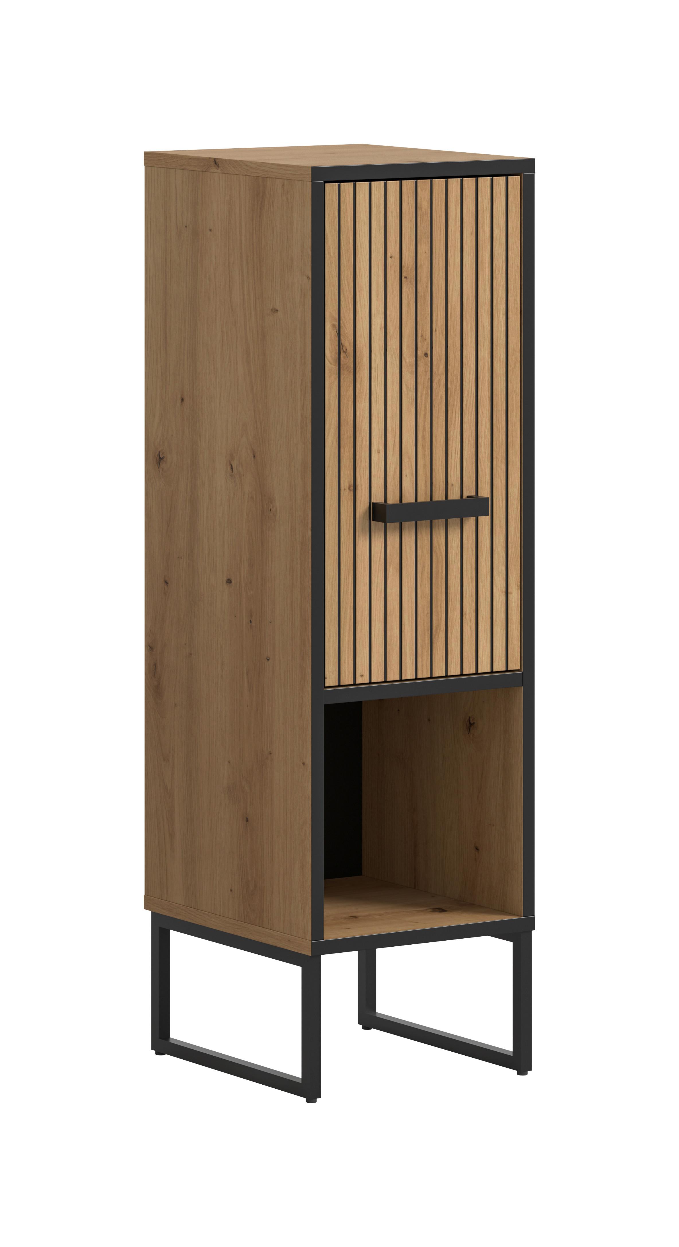 Midischrank Bagno Schwarz /Eiche Artisan Dekor B: 30cm - Schwarz/Eiche Artisan, Trend, Holzwerkstoff (30/101/32cm) - MID.YOU