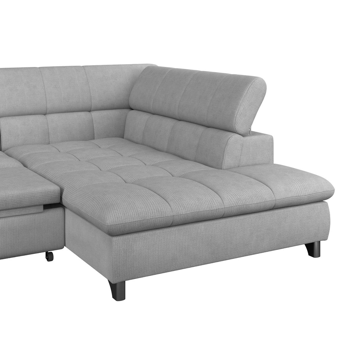 Rohová sedačka GEMINI, pravá, sivá ženilka - svetlosivá/chrómová, Konventionell, kov/textil (312/234cm)