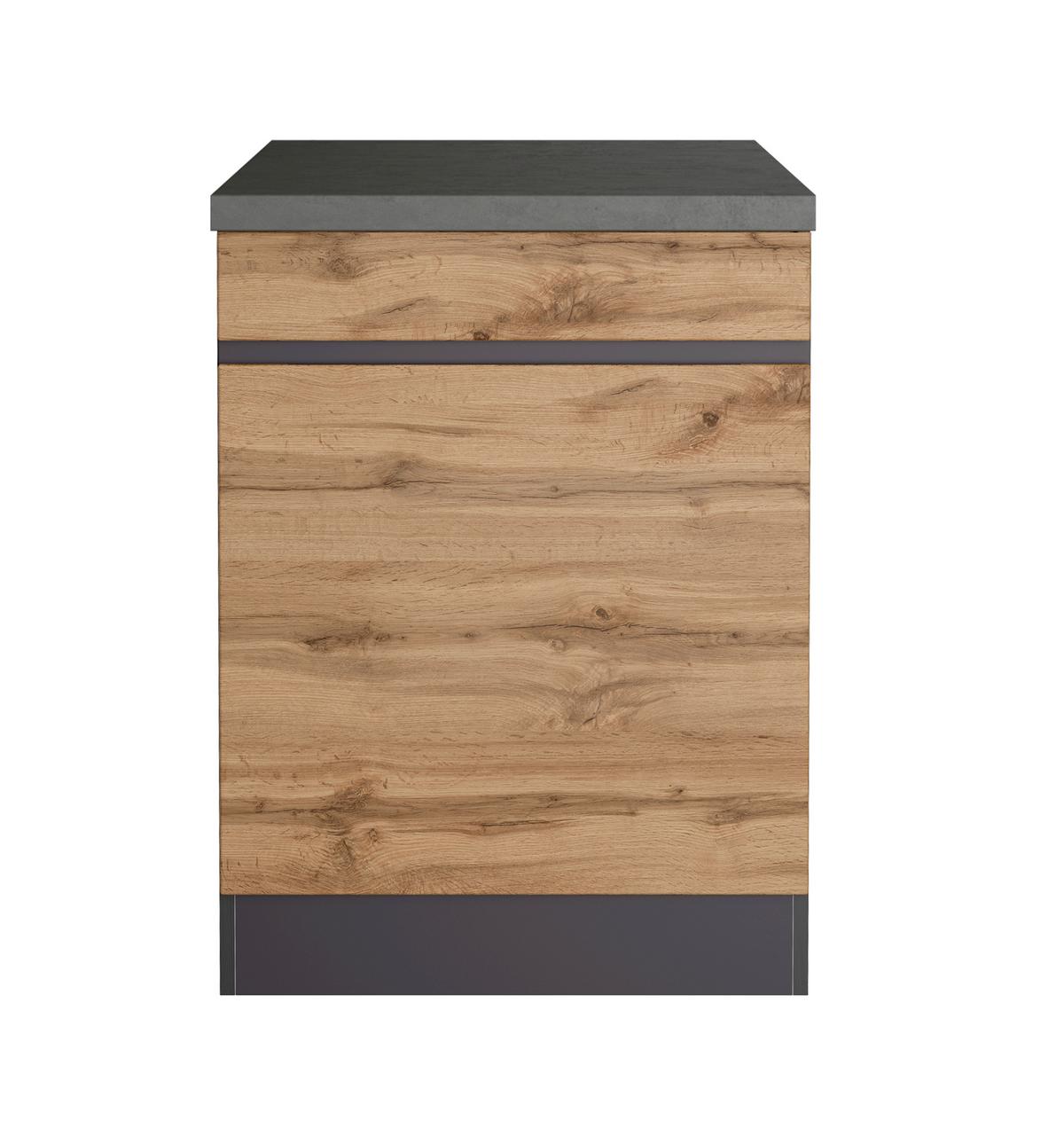 Küchenunterschrank Turin B: 60 cm Graphitfarben/Eiche Dekor - Eiche Wotan/Graphitfarben, Design (60/86/60cm) - Held