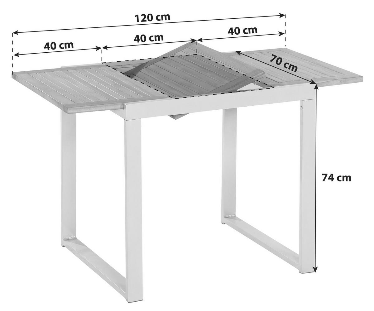 Gartentisch ausziehbar Naxos Akazie/Aluminium L: 80 cm - Silberfarben/Akaziefarben, KONVENTIONELL, Holz/Metall (80-120/74/70cm) - Gardenson
