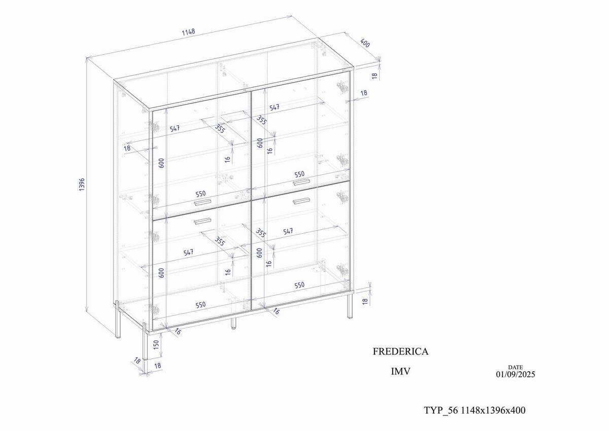 Highboard Fredericia Eichefarben Kaschmir B: 115 cm - Kaschmir/Eichefarben, Design, Holzwerkstoff (115/140/40cm) - MID.YOU