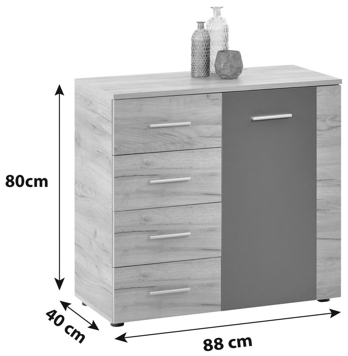 Kommode B 88cm Uno, Kraft Eiche Dekor/Lavagrau - Eichefarben/Grau, MODERN, Holzwerkstoff (88/80/40cm)