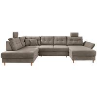 Wohnlandschaft Brizzini mit Schlaffunktion, Graubraun - Graubraun/Naturfarben, MODERN, Textil (206/338-352/176cm) - Livetastic