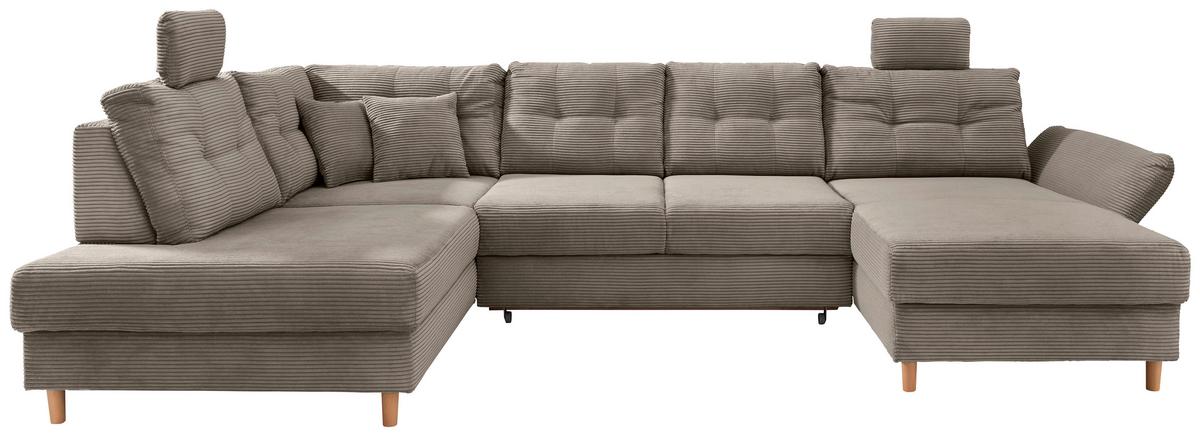 Wohnlandschaft Brizzini mit Schlaffunktion, Graubraun - Graubraun/Naturfarben, MODERN, Textil (206/338-352/176cm) - Livetastic