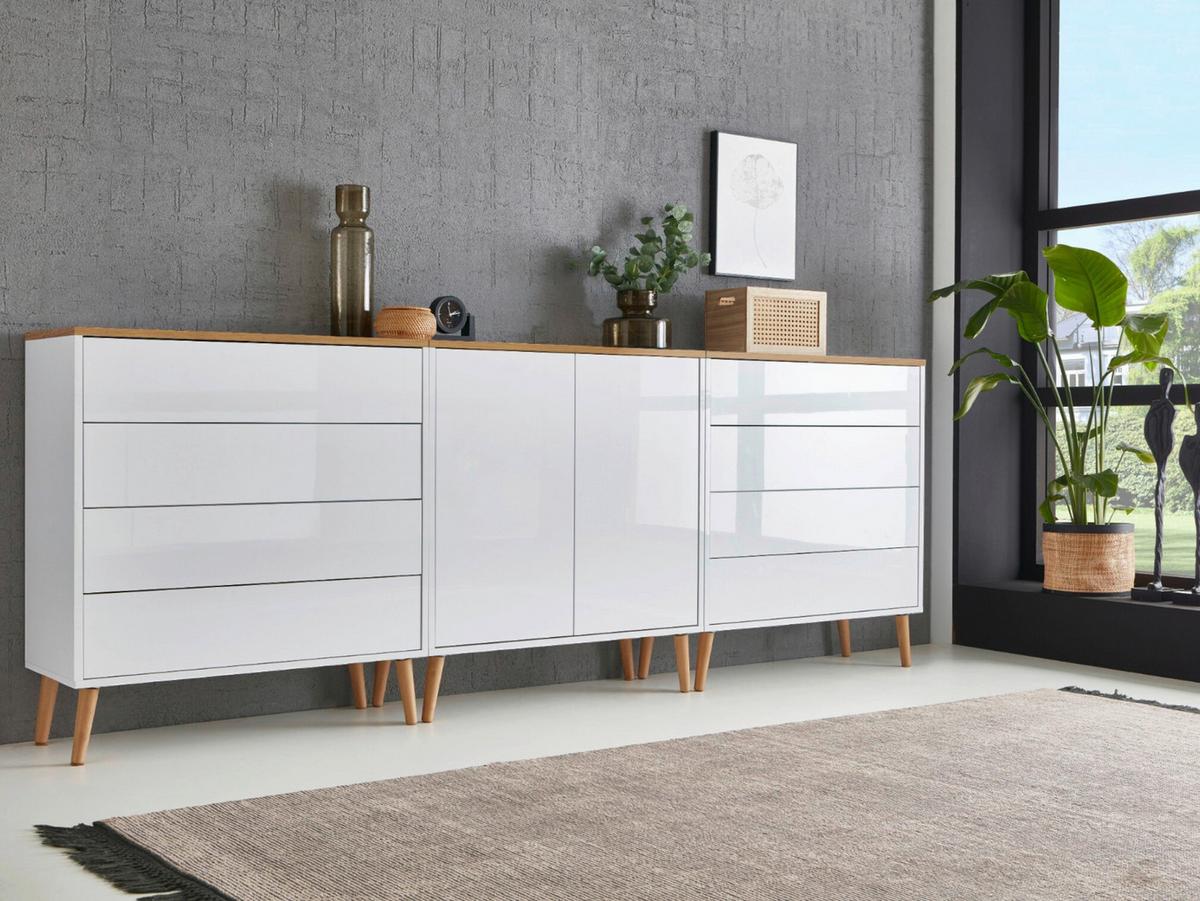 Sideboard Mailand4 B:237cm Weiß/eiche - Weiß Hochglanz/Eiche Artisan, MODERN, Holzwerkstoff (237/86/33cm) - MID.YOU