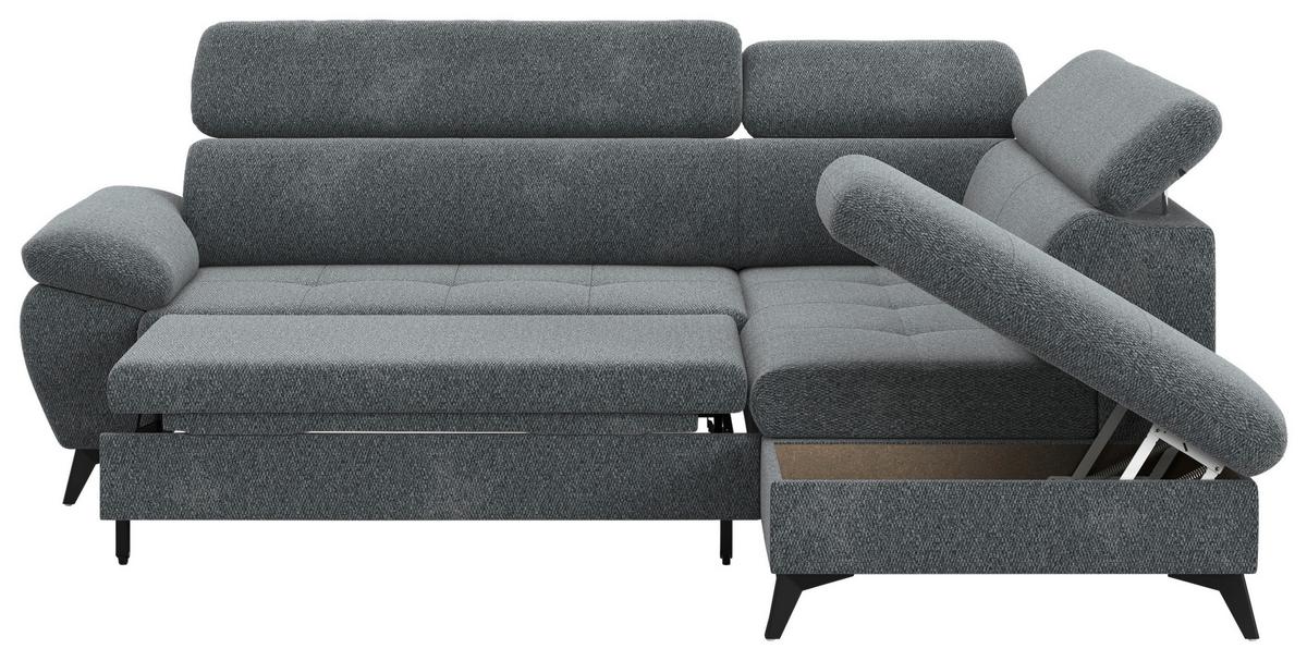 Ecksofa mit Bettfunktion Hudson, Chenille Dunkelgrau - Dunkelgrau/Schwarz, KONVENTIONELL, Textil (256/207cm) - Sembella