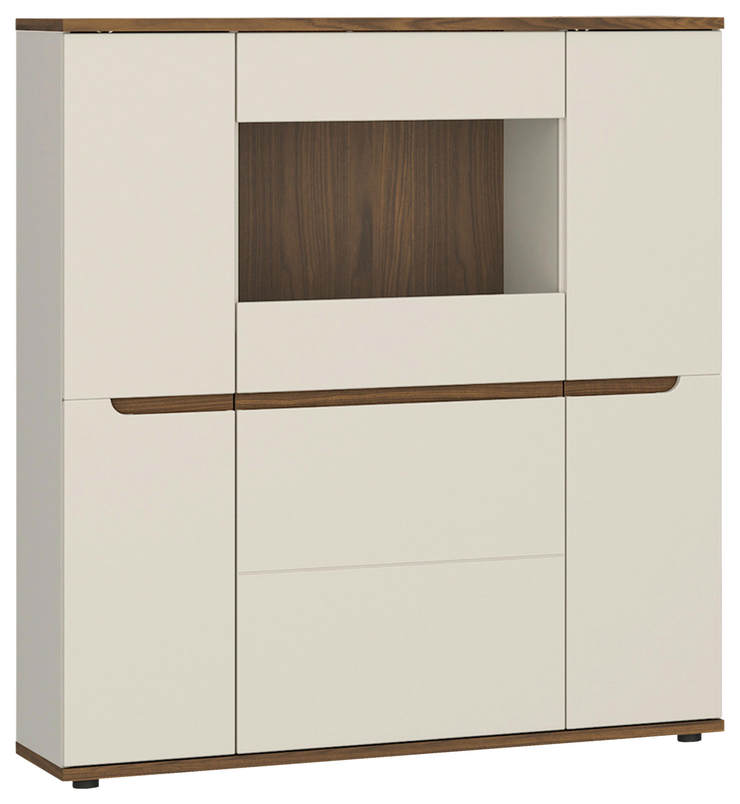 Vitrine Kansas Nussbaum/Kaschmir B: 120cm - Kaschmir/Nussbaumfarben, Basics, Glas/Holzwerkstoff (120/135/38cm) - Hom`in