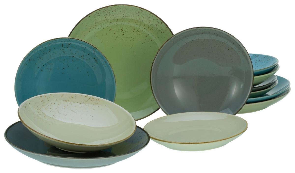 Kombiservice Porzellan 4 Personen Geschirr Set - Multicolor/Grün, Basics, Keramik - Creatable