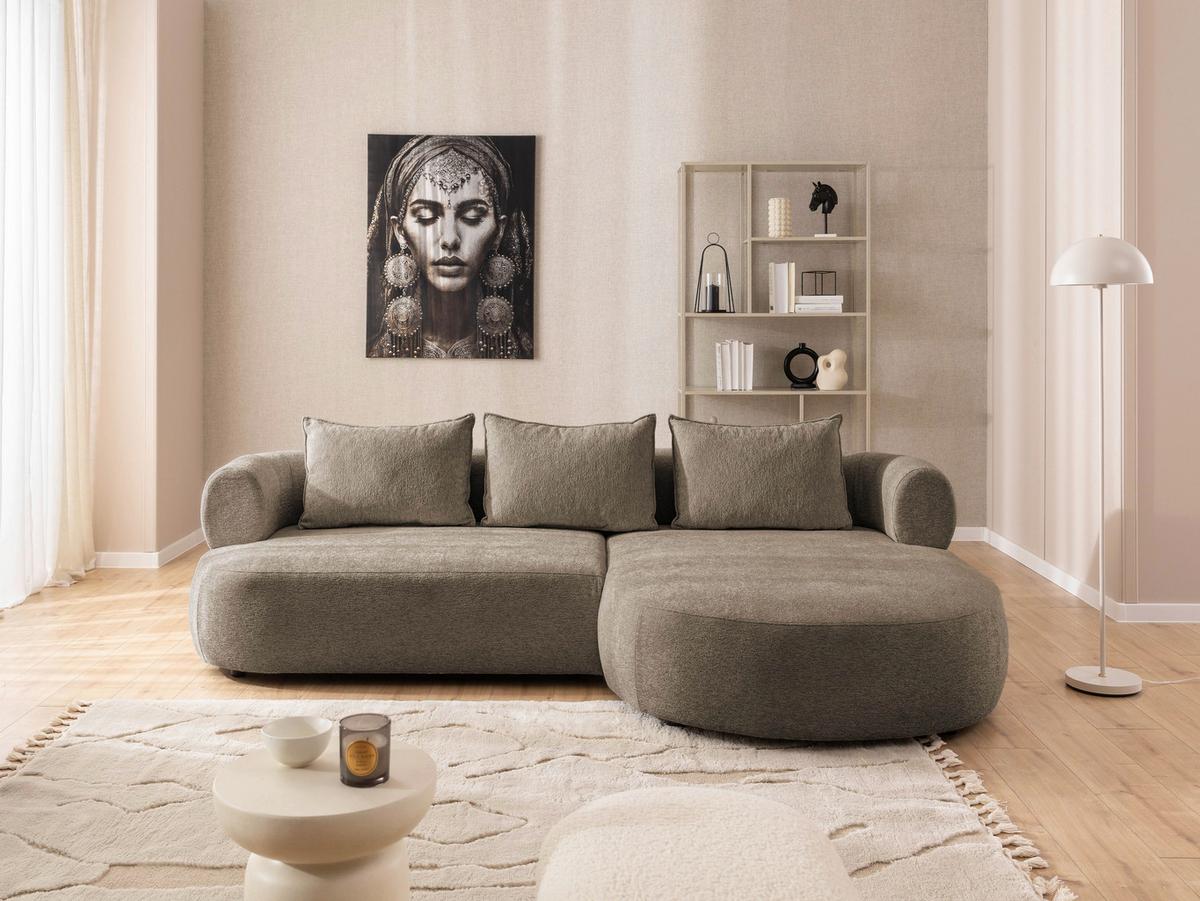 Ecksofa Ferro Braun S: 256x156 cm - Schwarz/Braun, Design, Textil (256/156cm) - Livetastic