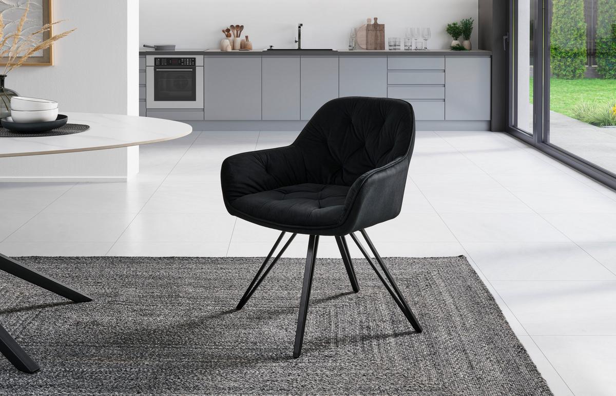 Armlehnstuhl Cardiff Schwarz Gepolstert - Schwarz, LIFESTYLE, Holz/Textil (61/82/62cm) - Livetastic