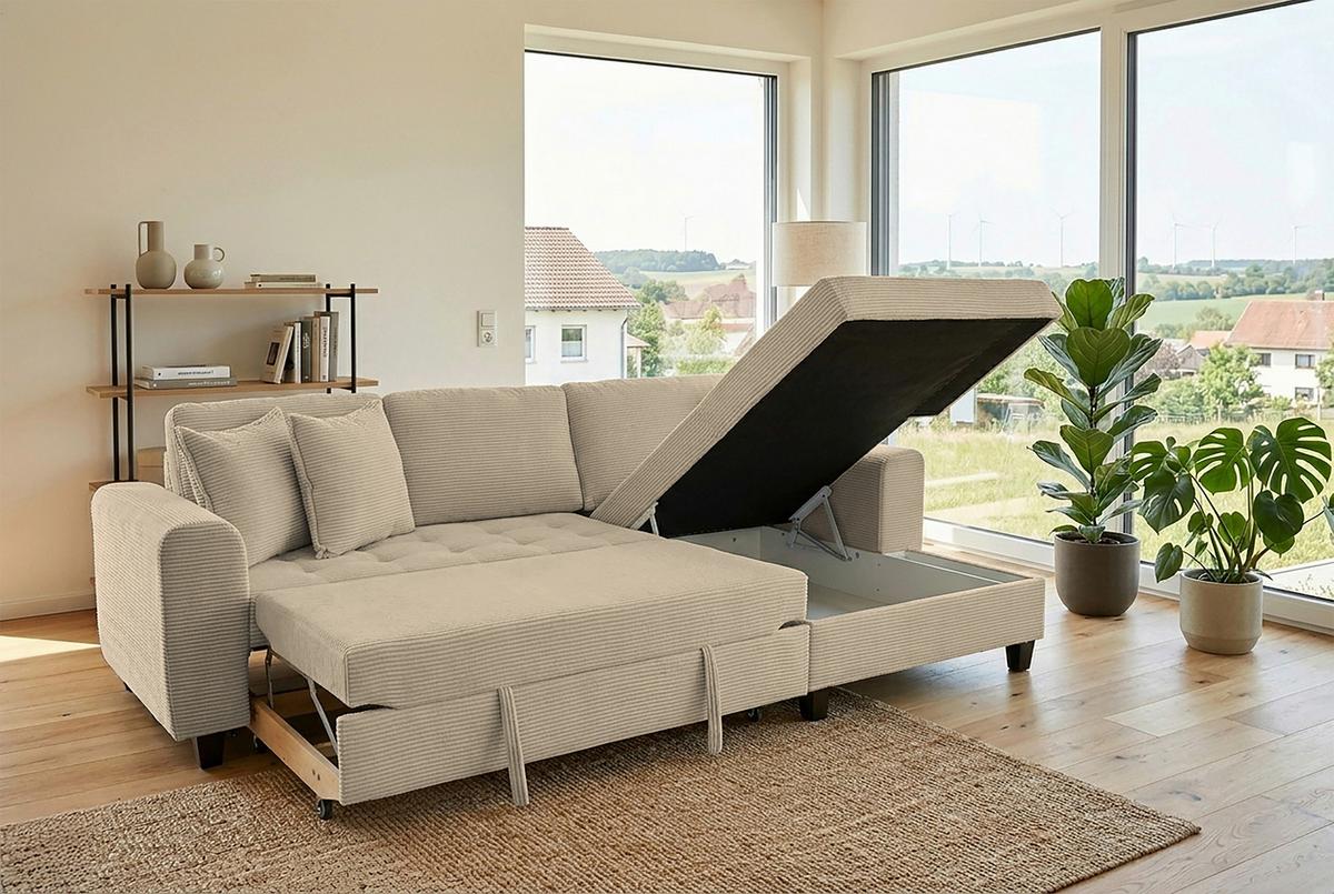 Ecksofa Moritz Graubraun  S: ca. 265x155 cm - Hellbraun, Trend, Textil (265/155cm)