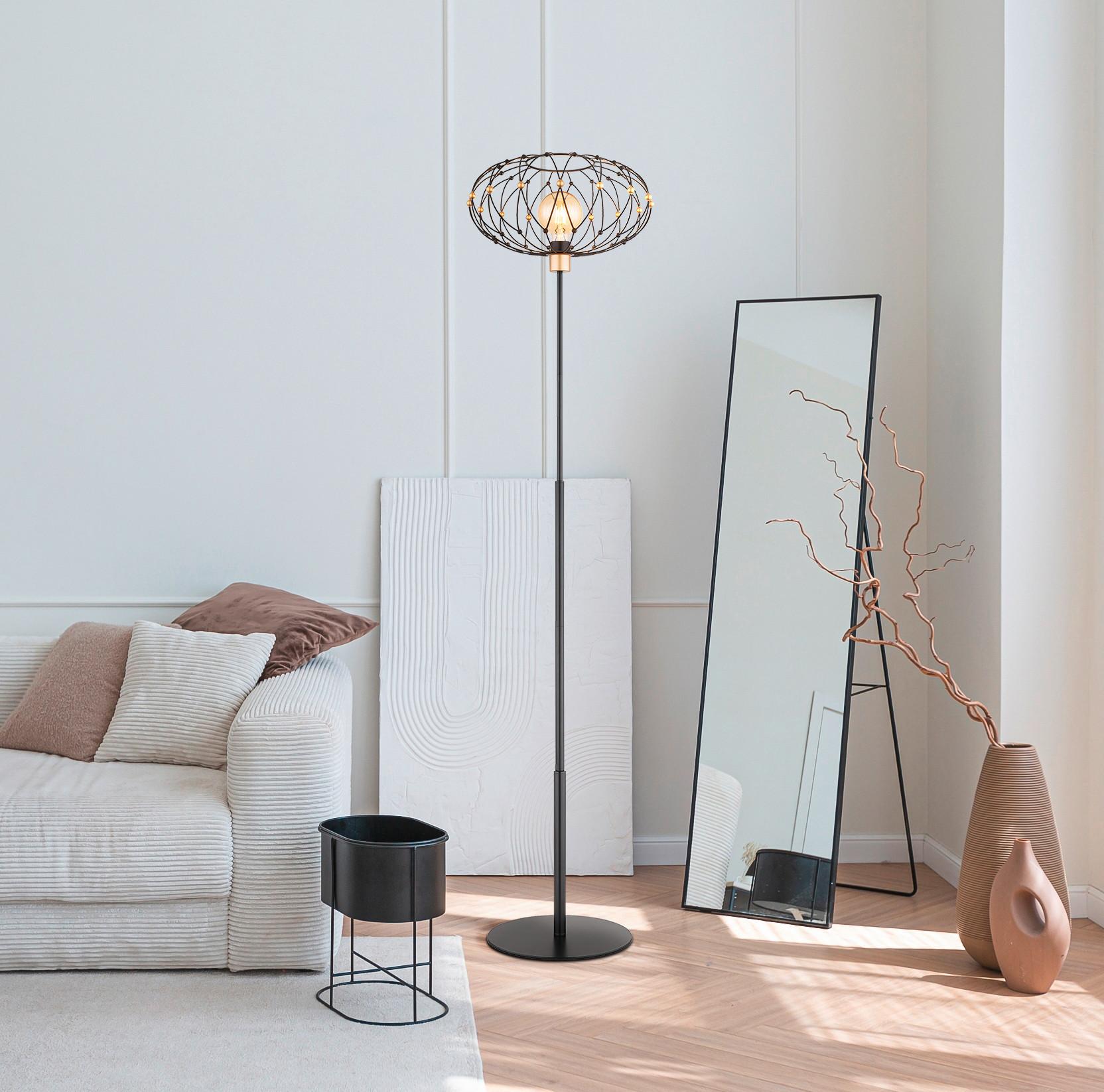 Stehleuchte Greys Schwarz Goldfarben D: 40 cm - Goldfarben/Schwarz, Design, Kunststoff/Metall (40/162cm) - Globo