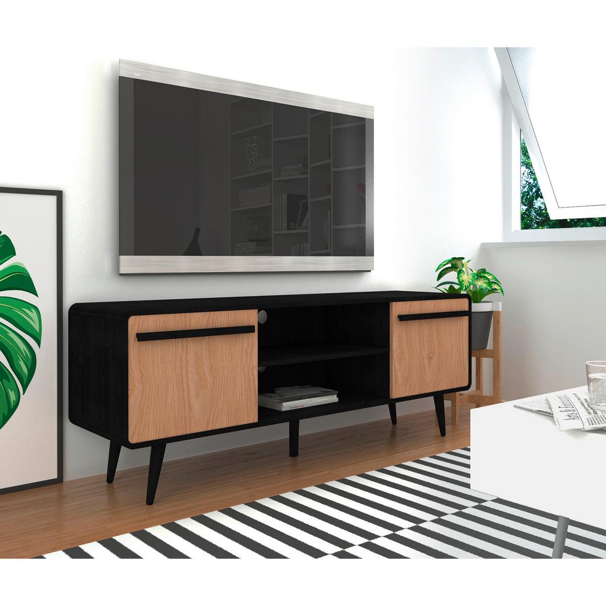 Lowboard Chantal Naturfarben B: 140 cm - Schwarz/Naturfarben, Design, Holzwerkstoff (140/53/39cm) - MID.YOU