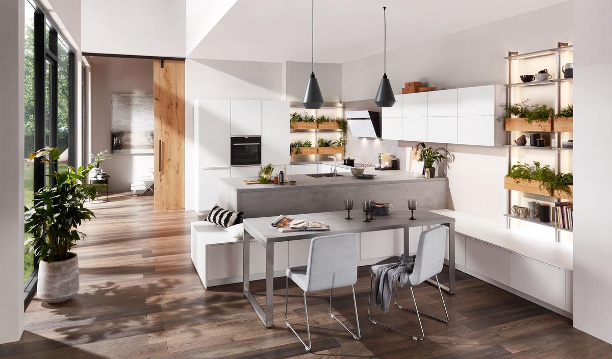Einbauküche Las Vegas Frei Planbar Modern, Grifflos - Eichefarben/Weiß, MODERN, Holzwerkstoff - Vertico