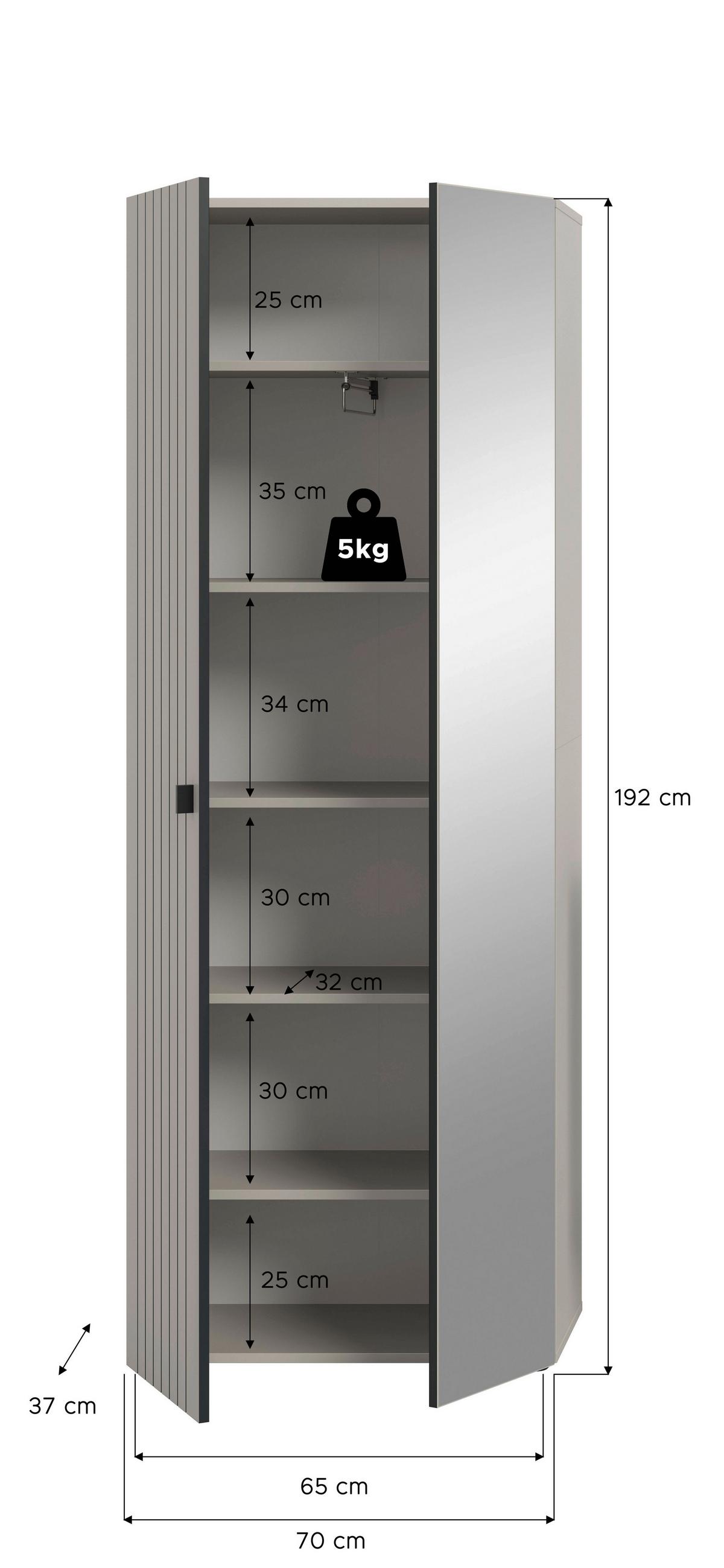Garderobenschrank Station Kaschmir B: 70cm - Kaschmir, Design, Glas/Holzwerkstoff (70/192/37cm) - MID.YOU