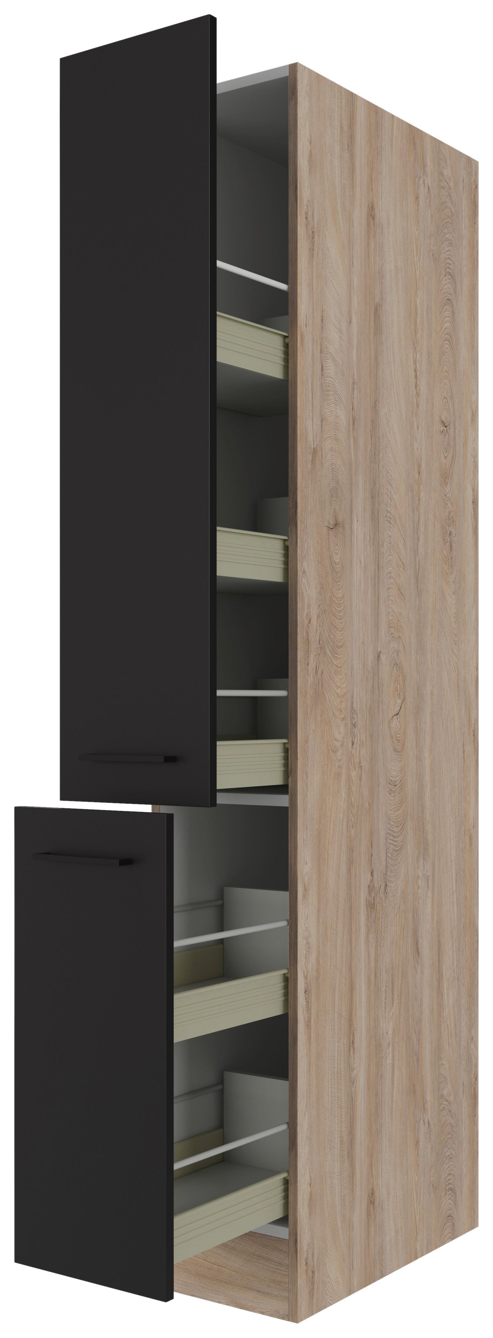 Apothekerschrank Capri B: 30 cm Eiche Dekor/Schwarz - Eichefarben/Schwarz, KONVENTIONELL, Holzwerkstoff (30/200/57cm) - FlexWell