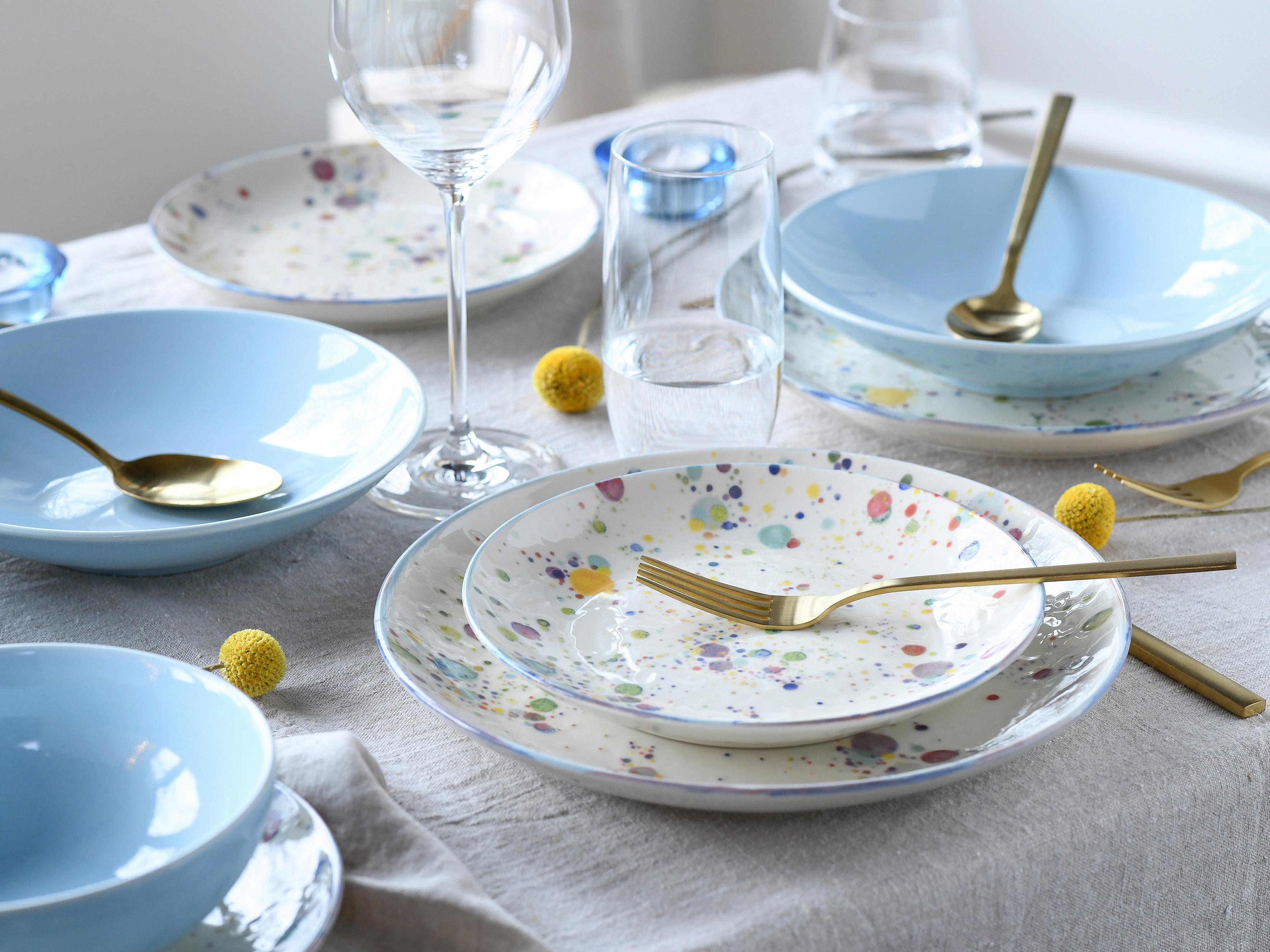 Tafelservice Candy Drop Bunt Weiß, Hellblau 12--Teilig - Weiß/Hellblau, Basics, Keramik - Creatable