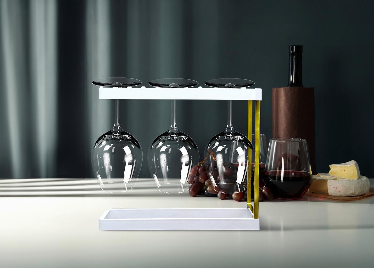 Weinglashalter Eb-Hs-045 - Weiß, Basics, Naturmaterialien/Metall (28/24/13cm) - HAPPY SINKS