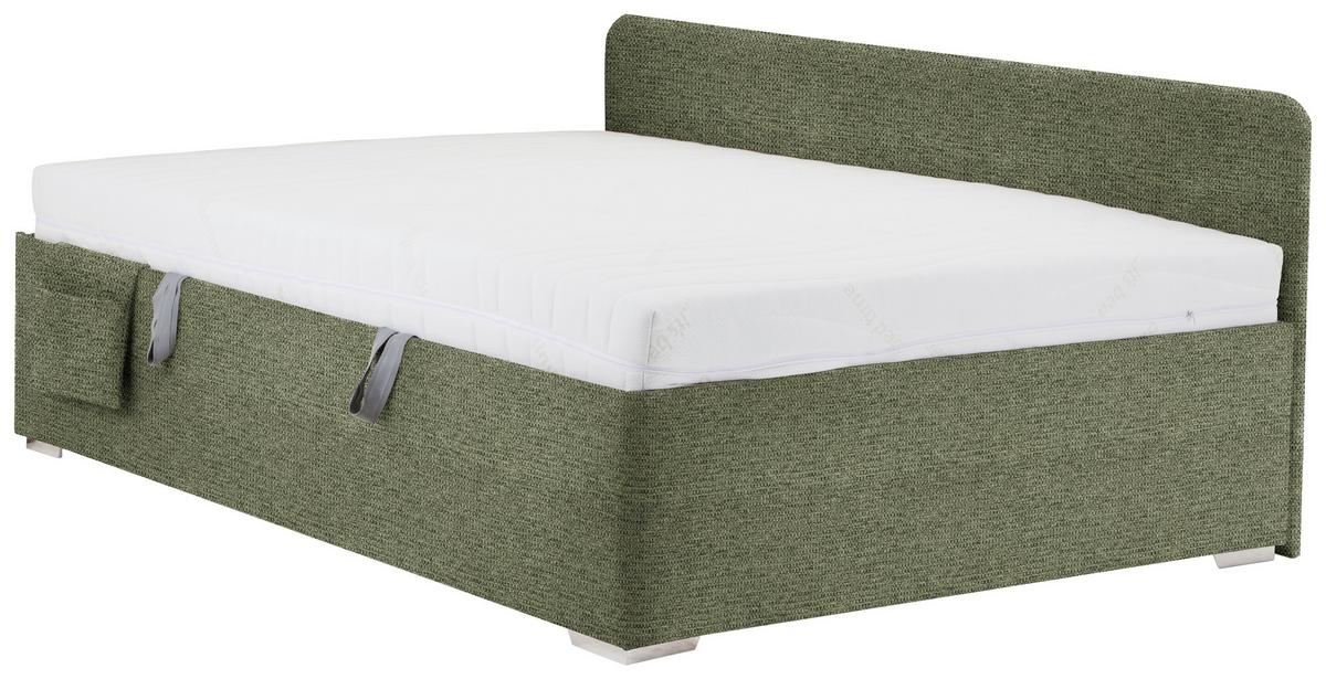 Posteľ Remi s bočnicami 140x200, poťah olivovozelený - olivovozelená/prírodná farba, Konventionell, drevo/textil (140/200cm)