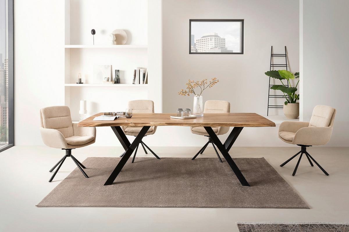 Esstisch Naturfarben/Schwarz B: 200 cm - Schwarz/Naturfarben, MODERN, Holz/Metall (200/100/76,5cm) - Livetastic