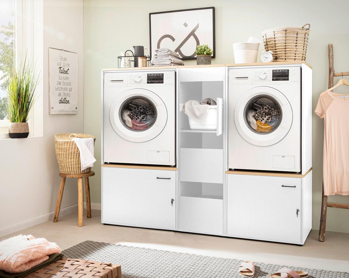 Waschmaschinenschrank Eichefarben/Weiß B: 67,1 cm - Eichefarben/Schwarz, MODERN, Holzwerkstoff (67,1/154,7/60cm) - MID.YOU