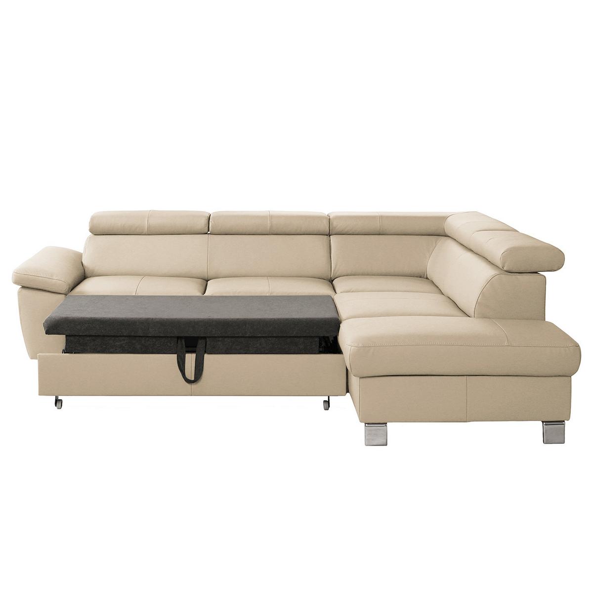 Ecksofa Lugano Teilleder Beige 248x208 - Chromfarben/Beige, Design, Leder/Textil (248/208cm) - Livetastic