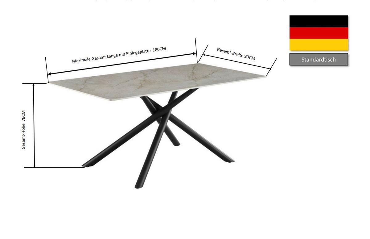 Esstisch Terence Keramikplatte, B: 180 Cm - Schwarz/Grau, MODERN, Keramik/Metall (180/76/90cm)