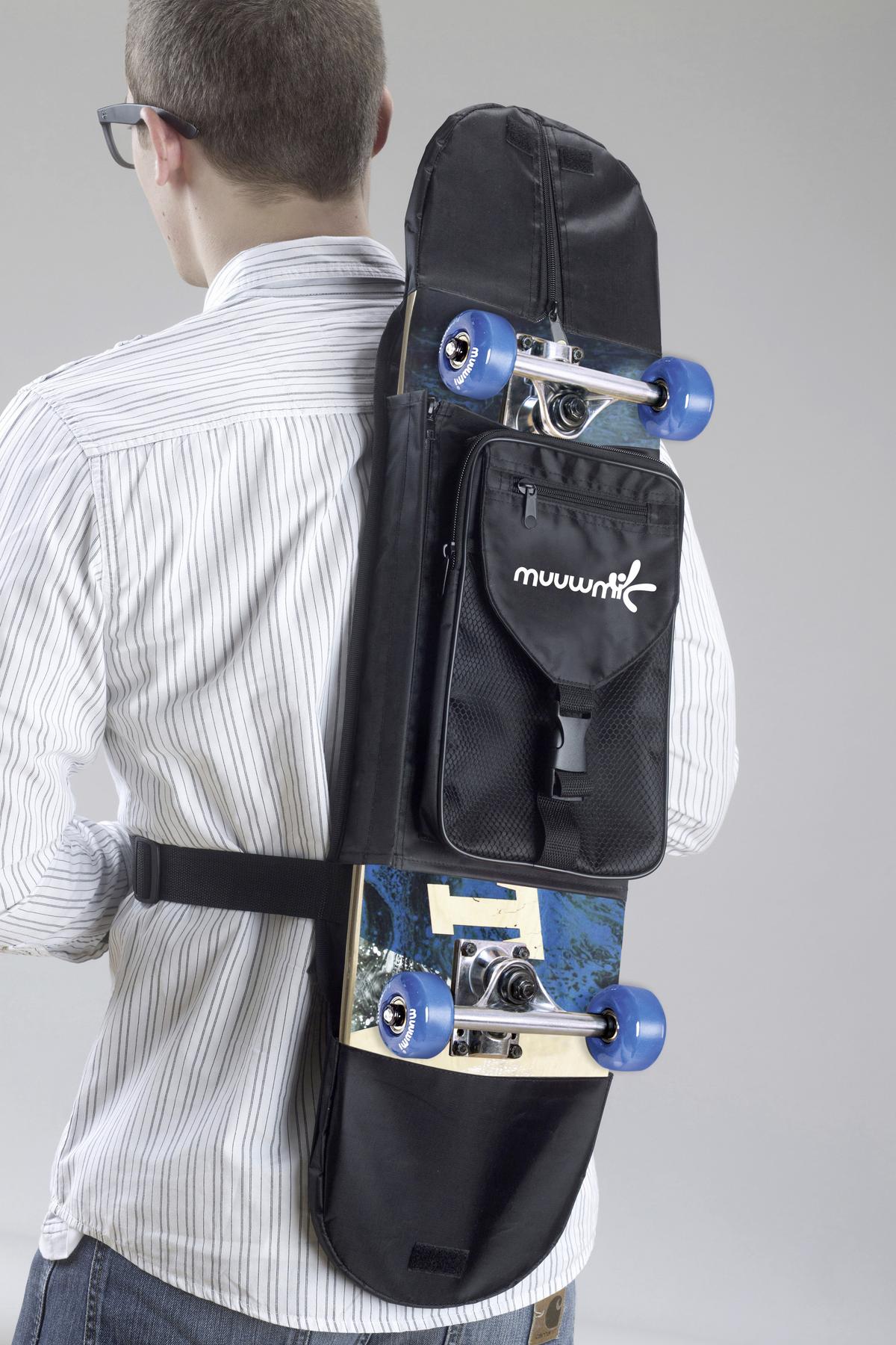 Skateboard Abec-5 Blau/Weiß, L: 79cm, mit Rucksack - Blau/Weiß, Basics, Holz (79/20/11,5cm)