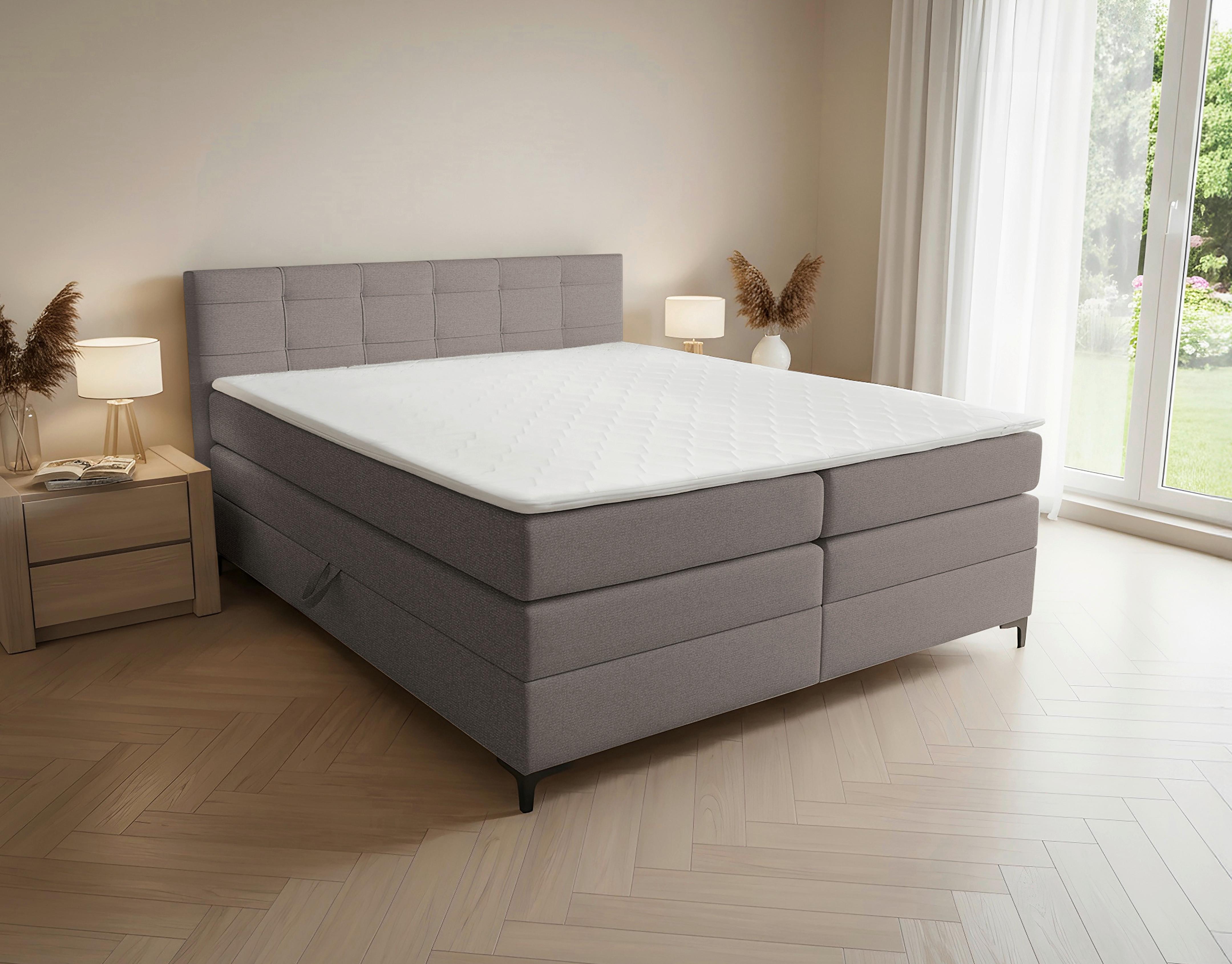 Boxspringbett Mitto mit Topper 200x200 cm - Taupe/Schwarz, KONVENTIONELL, Textil/Metall (200/200cm)