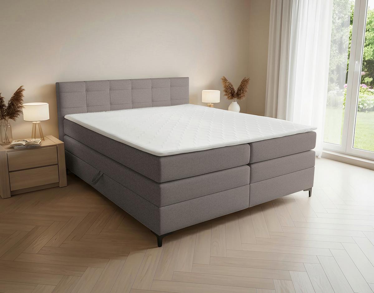 Boxspringbett Mitto mit Topper 140x200 cm - Taupe/Schwarz, KONVENTIONELL, Textil/Metall (140/200cm)