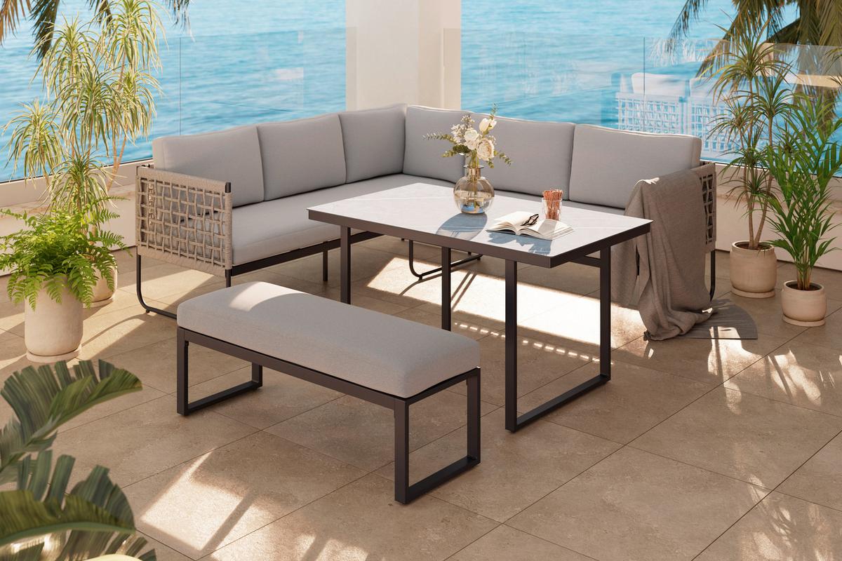 Loungegarnitur Perth - Anthrazit/Grau, MODERN, Glas/Textil (196/218,5cm) - Beldano